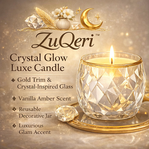 ZuQeri™ Crystal Glow Luxe Candle – Gold Trim Elegant Aromatherapy Decor
