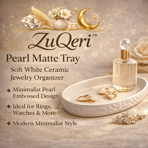 ZuQeri™ Pearl Matte Tray – Soft White Ceramic Jewelry Organizer