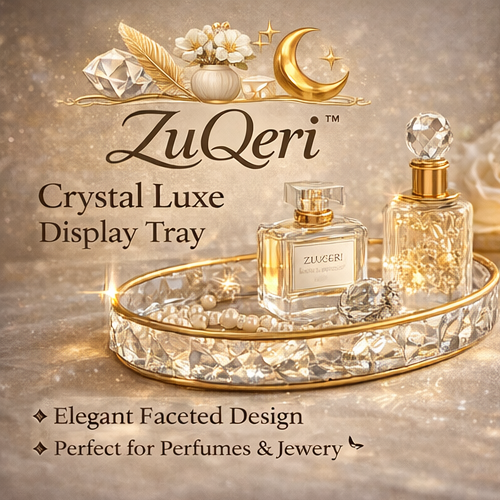 ZuQeri™ Crystal Luxe Display Tray – Gold Edge Vanity Organizer Tray