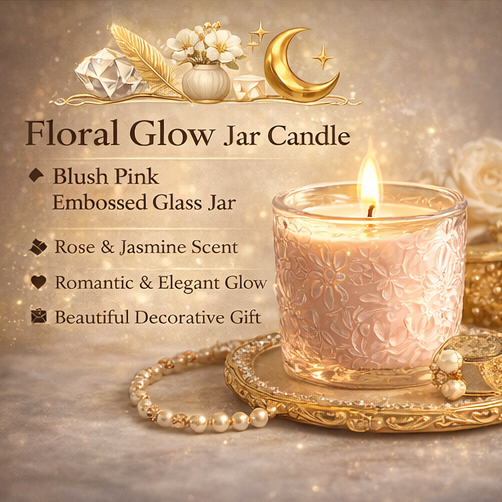 ZuQeri™ Floral Glow Jar Candle – Embossed Glass Romantic Home Fragrance Decor